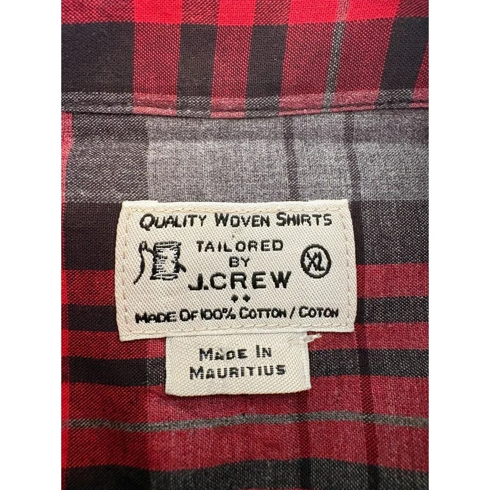J Crew Mens XL Button Down Shirt Red Gray Plaid Cotton Long Sleeve